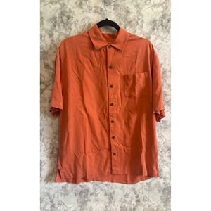 Tommy Bahama Mens Silk Button Up Shirt‎ Short Sleeve Coral Orange L